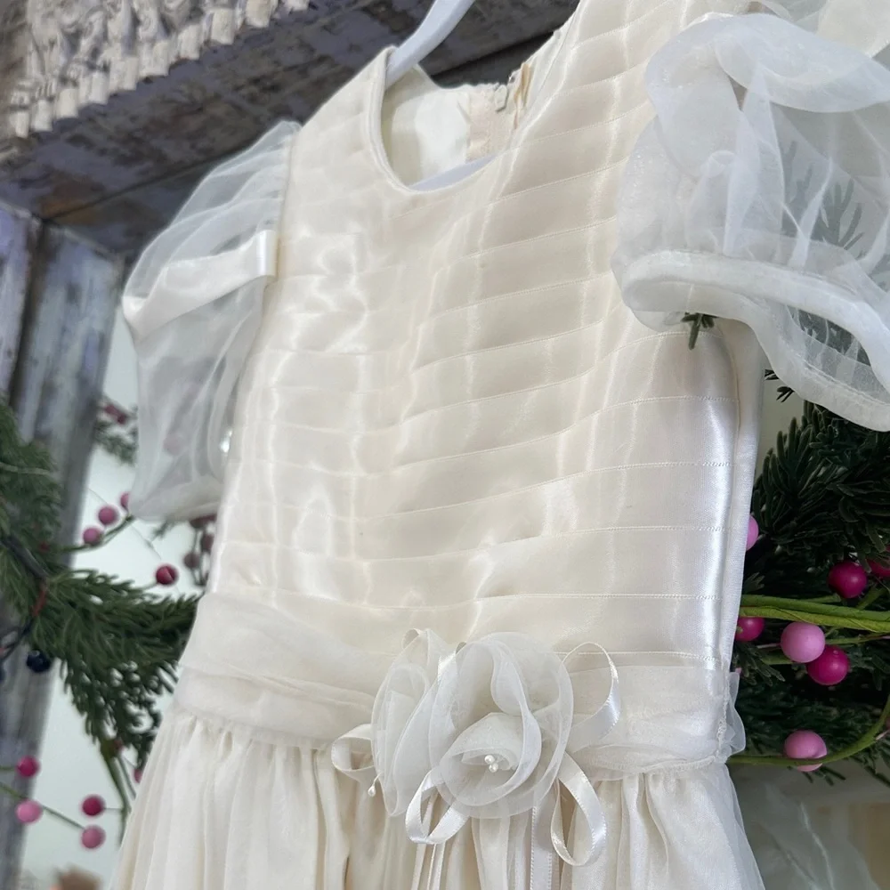 Girls Handmade Cream Formal Communion/Flower Girl Dress